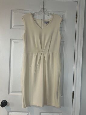 Shelby & Palmer Ivory V-Neck Pleated Midi Dress